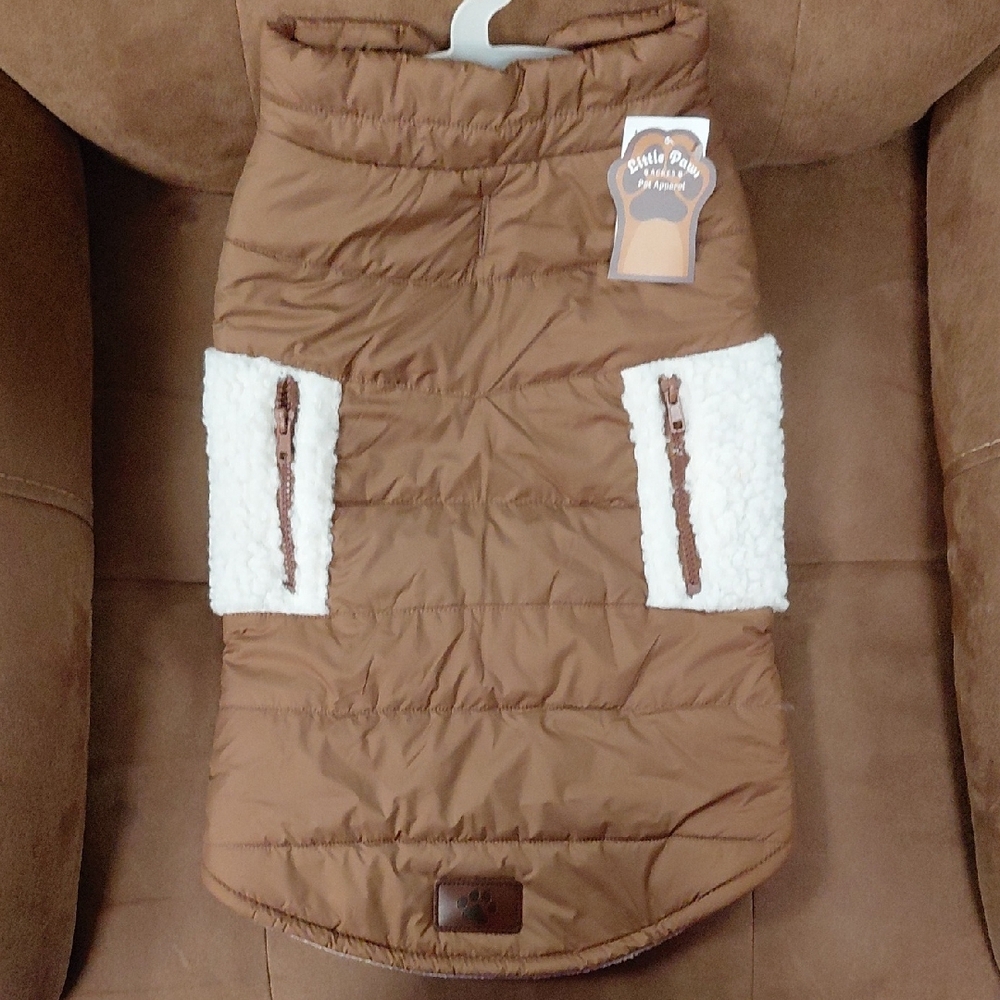 Brown Quilted Dog Jacket with White Accents